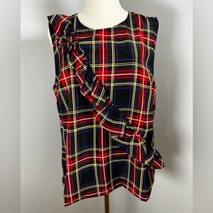 J.Crew Factory Holiday Plaid Ruffle Accent Blouse